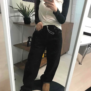 Hip Chain Loose Fit Studded Pocket Cotton Pants