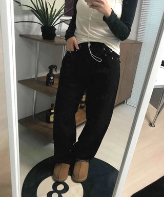 Hip Chain Loose Fit Studded Pocket Cotton Pants
