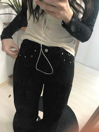 Hip Chain Loose Fit Studded Pocket Cotton Pants