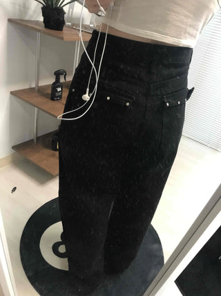 Hip Chain Loose Fit Studded Pocket Cotton Pants