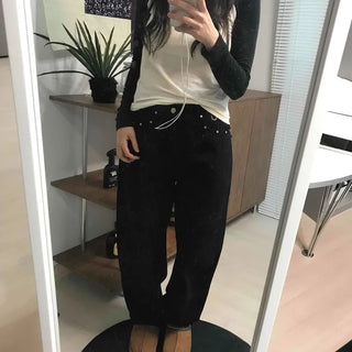 Hip Chain Loose Fit Studded Pocket Cotton Pants