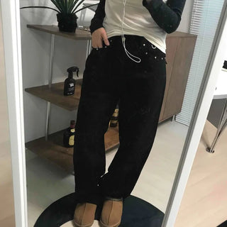 Hip Chain Loose Fit Studded Pocket Cotton Pants