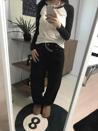Hip Chain Loose Fit Studded Pocket Cotton Pants