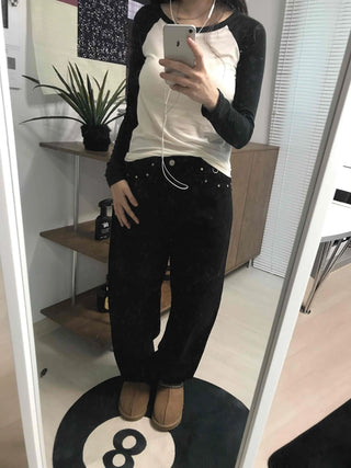 Hip Chain Loose Fit Studded Pocket Cotton Pants