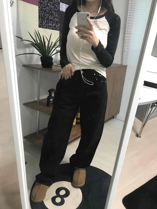 Hip Chain Loose Fit Studded Pocket Cotton Pants
