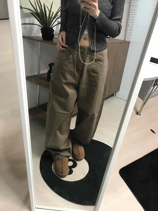 Cotton Wide-Fit Curved Cotton Pants