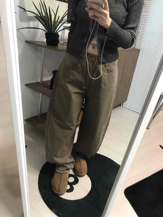 Cotton Wide-Fit Curved Cotton Pants