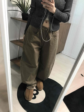 Cotton Wide-Fit Curved Cotton Pants