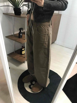 Cotton Wide-Fit Curved Cotton Pants