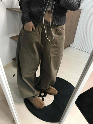 Cotton Wide-Fit Curved Cotton Pants