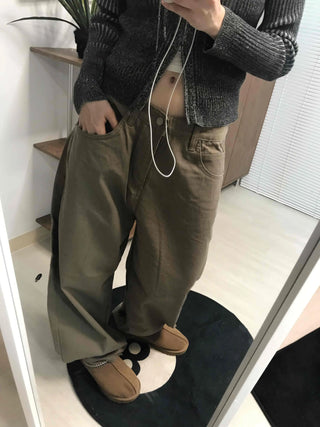 Cotton Wide-Fit Curved Cotton Pants