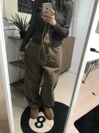 Cotton Wide-Fit Curved Cotton Pants