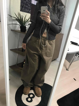 Cotton Wide-Fit Curved Cotton Pants