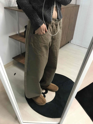 Cotton Wide-Fit Curved Cotton Pants