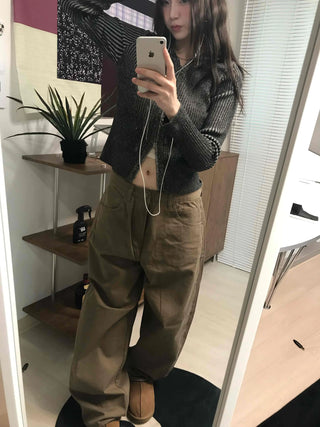 Cotton Wide-Fit Curved Cotton Pants