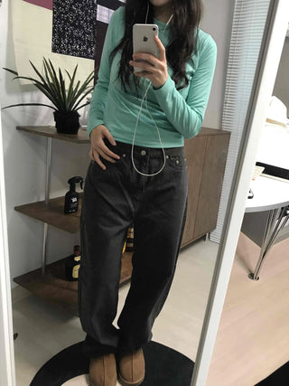 Street Style Cotton Loose Fit Wide Denim Pants