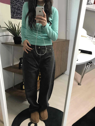 Street Style Cotton Loose Fit Wide Denim Pants