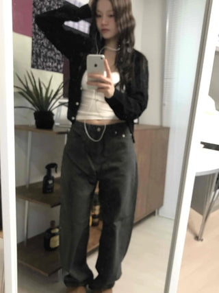 Street Style Cotton Loose Fit Wide Denim Pants