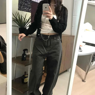 Street Style Cotton Loose Fit Wide Denim Pants