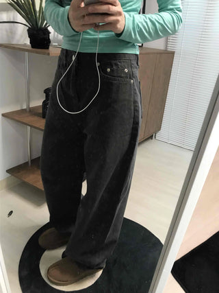 Street Style Cotton Loose Fit Wide Denim Pants