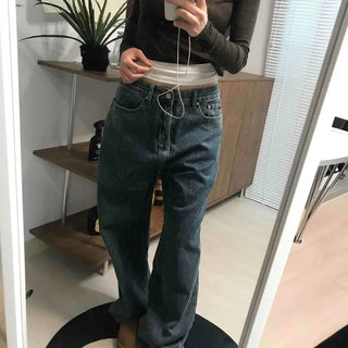 High-Waisted Loose Fit Vintage Washed Denim Pants