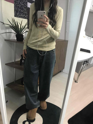 High-Waisted Loose Fit Vintage Washed Denim Pants
