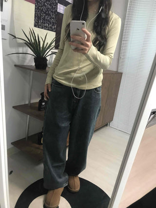 High-Waisted Loose Fit Vintage Washed Denim Pants