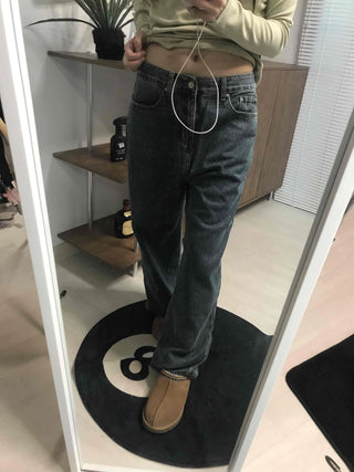 High-Waisted Loose Fit Vintage Washed Denim Pants