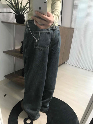 High-Waisted Loose Fit Vintage Washed Denim Pants