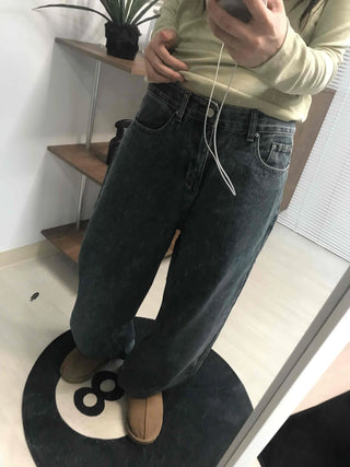 High-Waisted Loose Fit Vintage Washed Denim Pants