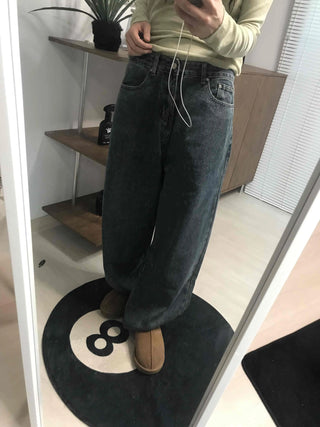 High-Waisted Loose Fit Vintage Washed Denim Pants