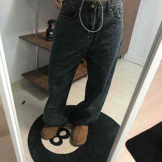 High-Waisted Loose Fit Vintage Washed Denim Pants