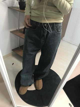 High-Waisted Loose Fit Vintage Washed Denim Pants