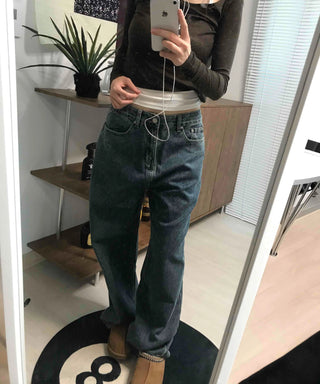 High-Waisted Loose Fit Vintage Washed Denim Pants