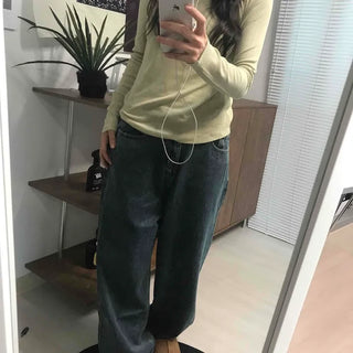 High-Waisted Loose Fit Vintage Washed Denim Pants