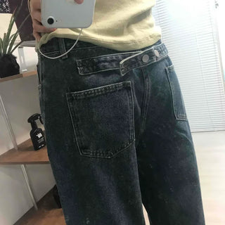 High-Waisted Loose Fit Vintage Washed Denim Pants