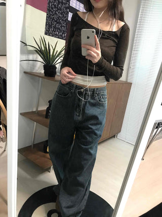 High-Waisted Loose Fit Vintage Washed Denim Pants
