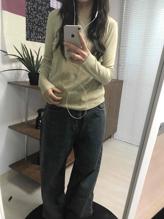 High-Waisted Loose Fit Vintage Washed Denim Pants