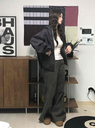 Military Cargo Shirred Cut Long Pants