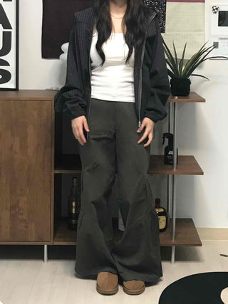 Military Cargo Shirred Cut Long Pants