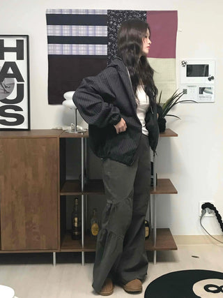Military Cargo Shirred Cut Long Pants