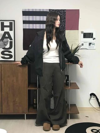 Military Cargo Shirred Cut Long Pants