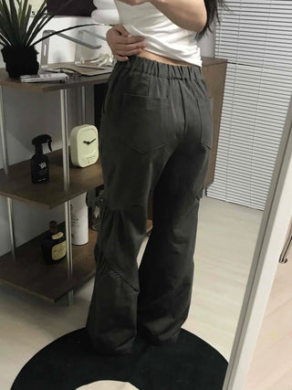Military Cargo Shirred Cut Long Pants