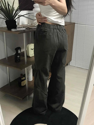 Military Cargo Shirred Cut Long Pants