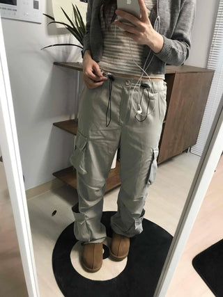 Elastic Waist Cotton Velcro Utility Cargo Pants