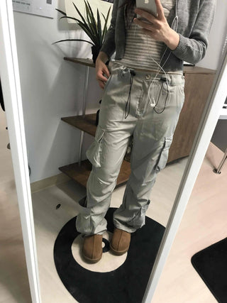Elastic Waist Cotton Velcro Utility Cargo Pants