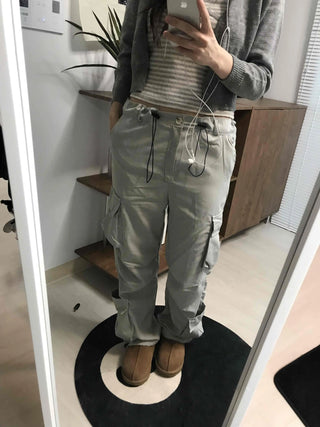 Elastic Waist Cotton Velcro Utility Cargo Pants