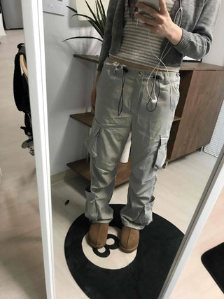 Elastic Waist Cotton Velcro Utility Cargo Pants