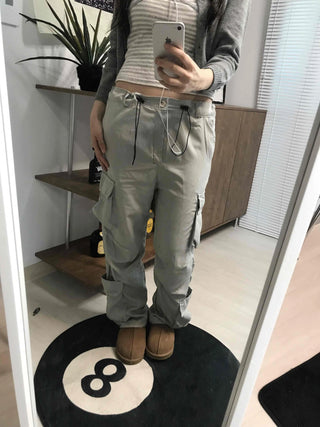 Elastic Waist Cotton Velcro Utility Cargo Pants
