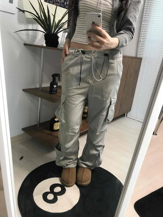 Elastic Waist Cotton Velcro Utility Cargo Pants